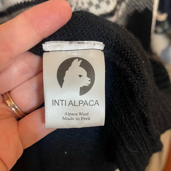 Intialpaca Fair Isle alpaca sweater gray black white large - Picture 7 of 9